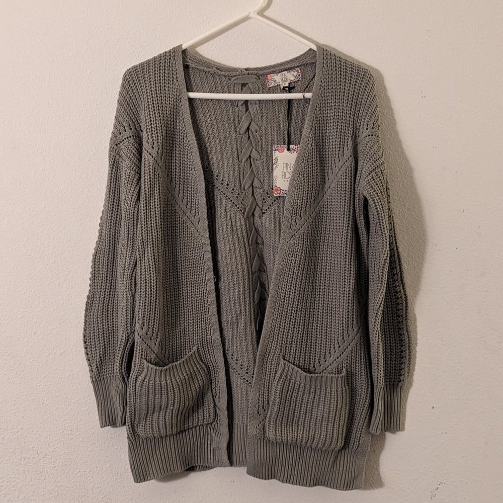 Pink Rose Sage Green Knitted Cardigan, Small Sweather, NWT, Long Sleeves, Olive